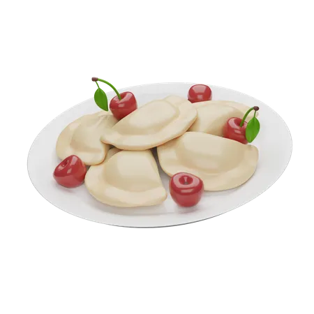 Dumplings With Cherry Ukrainian Traditional Food 3 D Render Icon 3D Icon