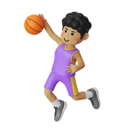 Joueur de basket-ball dunk garçon  3D Illustration