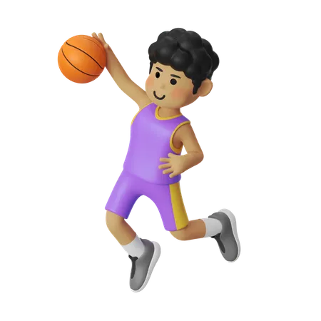 Joueur de basket-ball dunk garçon  3D Illustration