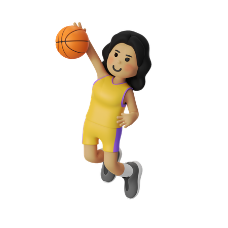 Fille joueuse de basket-ball dunk  3D Illustration