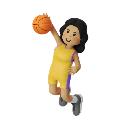 Fille joueuse de basket-ball dunk  3D Illustration