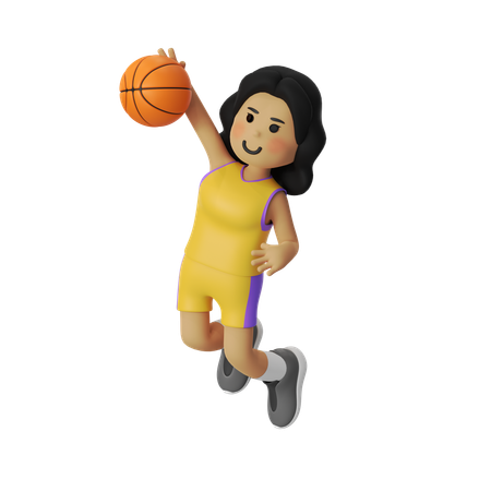 Dunk Basketball Player Girl  3D Illustration