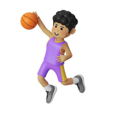 Jogador de basquete enterrada menino  3D Illustration