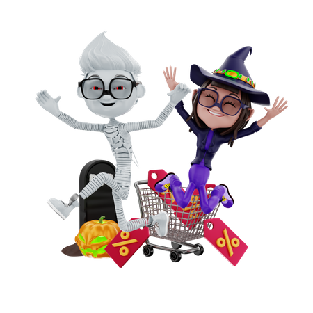 Venda de Halloween de comércio eletrônico  3D Illustration