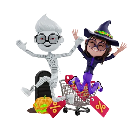 Venda de Halloween de comércio eletrônico  3D Illustration