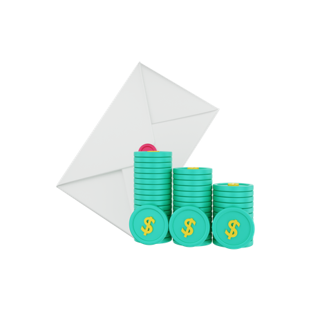 E-Mail mit Dollarmünzen  3D Illustration