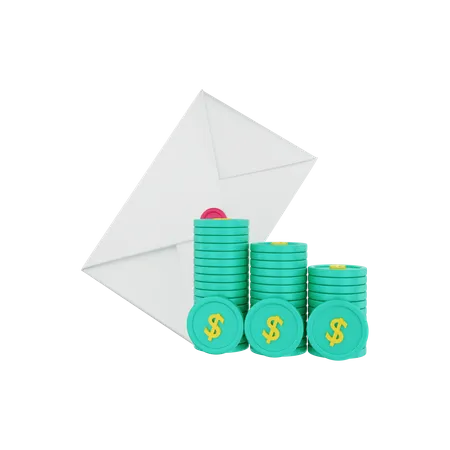 E-Mail mit Dollarmünzen  3D Illustration