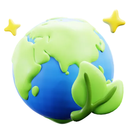 Green World With Eco Leaf Nature Environment 3 D Icon Illustration Render Design 3D Icon