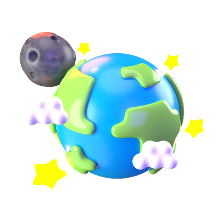 Earth And Moon  3D Icon