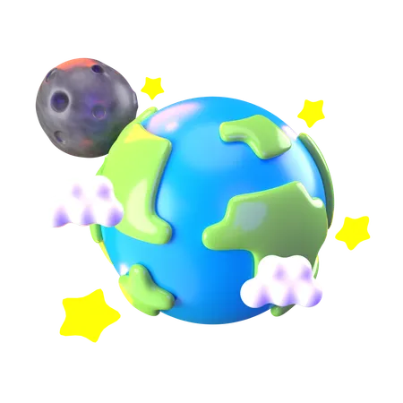 Earth And Moon  3D Icon