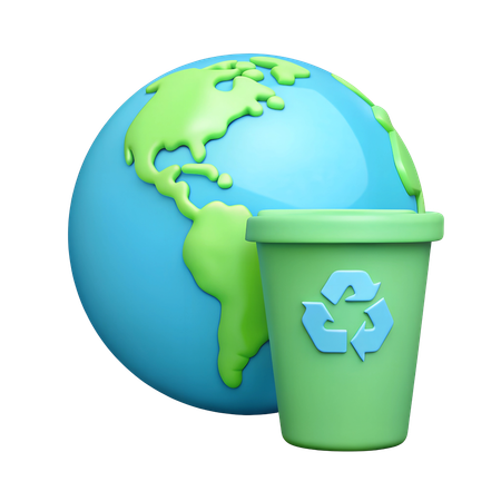 Earth and Recycling Bin  3D Icon