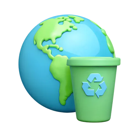 Earth and Recycling Bin  3D Icon