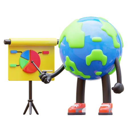 Earth Character Doing Presentation  3D Illustration