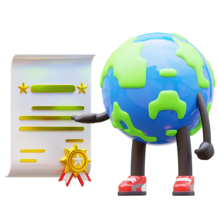 Earth Character Get Certificate  3D Illustration
