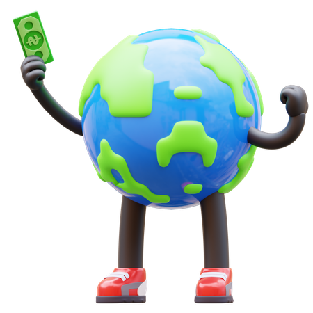 Earth Character Get Money  3D Illustration