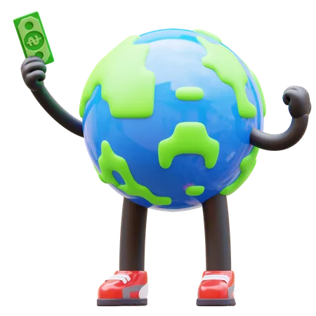 Earth Character Get Money 3D Illustration