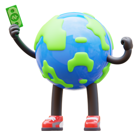 Earth Character Get Money  3D Illustration