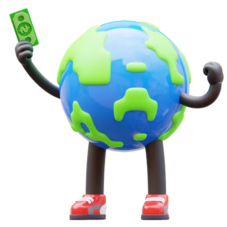 Earth Character Get Money  3D Illustration