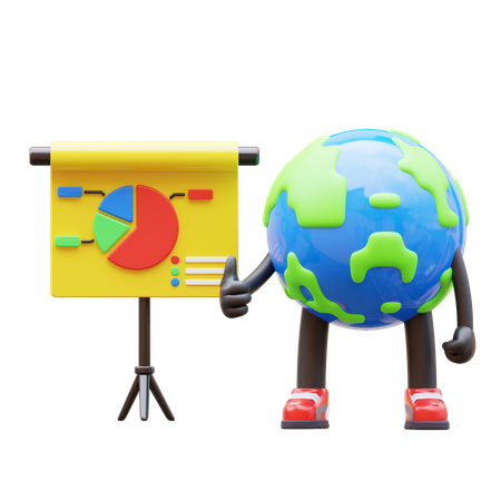 Earth Character Giving Business Presentation  3D Illustration