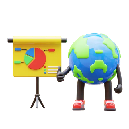 Earth Character Giving Business Presentation  3D Illustration