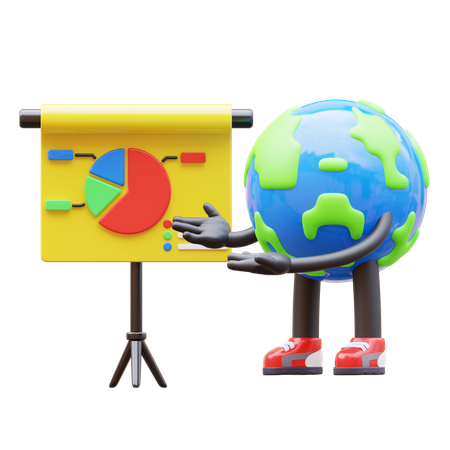 Earth Character Giving Presentation  3D Illustration