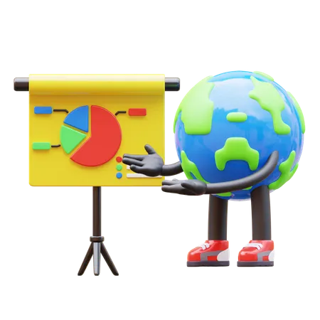 Earth Character Giving Presentation  3D Illustration