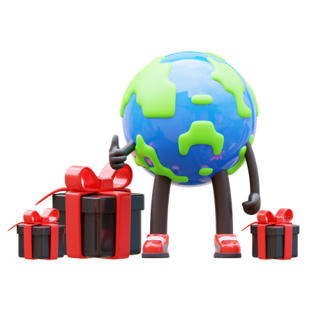 Earth Character Has Gifts  3D Illustration
