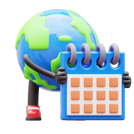 Earth Character Holding Calendar Planning Schedule  3D Illustration