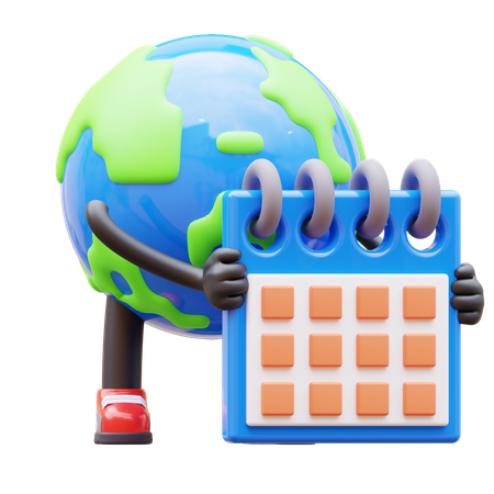 Earth Character Holding Calendar Planning Schedule  3D Illustration