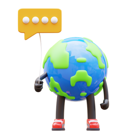 Earth Character Holding Communication Balloon  3D Illustration