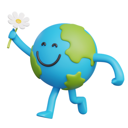Earth Character Holding Flower In Hand  3D Illustration