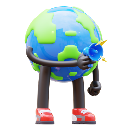 Earth Character Holding Megaphone For Marketing  3D Illustration