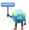 Earth Character Holding Subscribe Sign