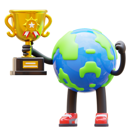Earth Character Holding Trophy  3D Illustration
