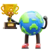 Earth Character Holding Trophy