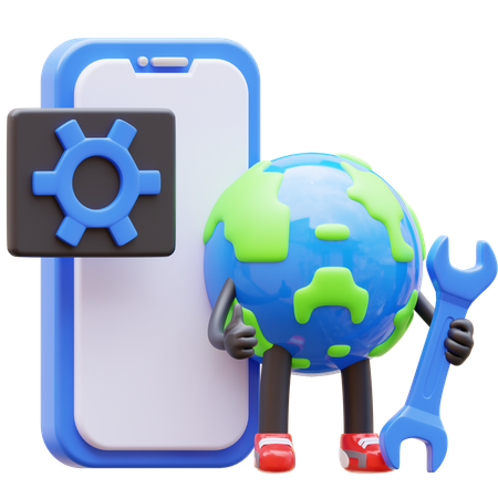 Earth Character Maintenance Mobile Application  3D Illustration