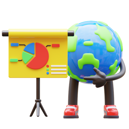 Earth Character Pointing Presentation  3D Illustration