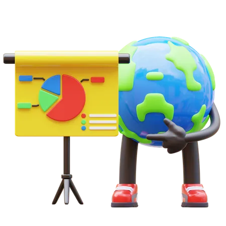 Earth Character Pointing Presentation  3D Illustration