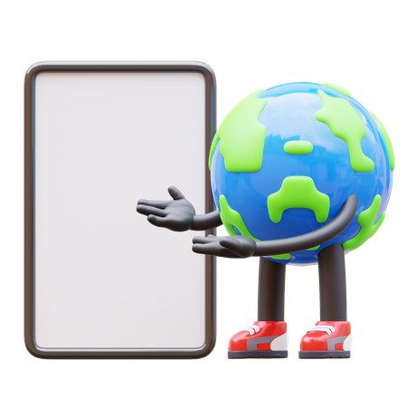 Earth Character Presenting Blank Paper Board  3D Illustration
