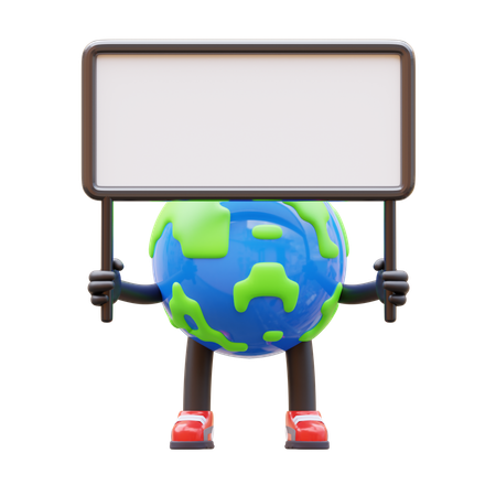 Earth Character Presenting Blank Paper Board  3D Illustration