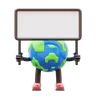 Earth Character Presenting Blank Paper Board