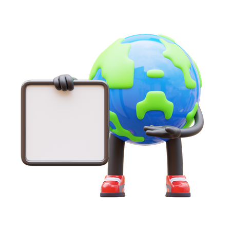 Earth Character Presenting Blank Paper Board  3D Illustration