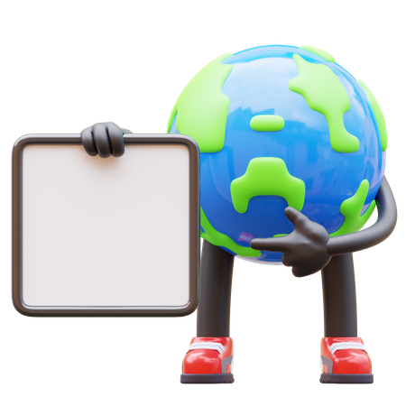 Earth Character Presenting Blank Paper Board  3D Illustration