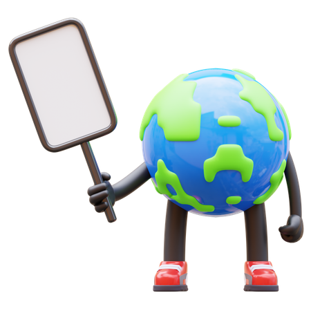 Earth Character Presenting Blank Paper Board  3D Illustration