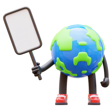 Earth Character Presenting Blank Paper Board  3D Illustration