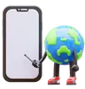 Earth Character Presenting Blank Smartphone Screen