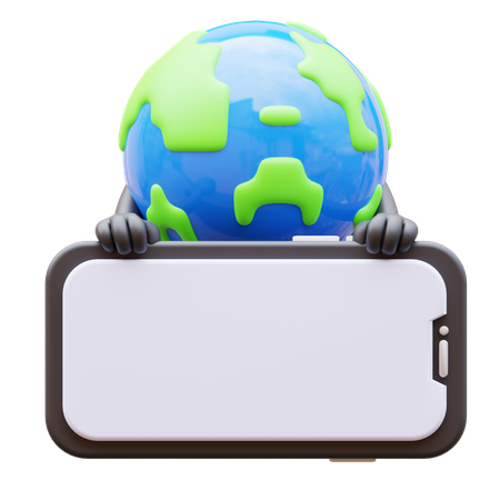 Earth Character Presenting Blank Smartphone Screen  3D Illustration