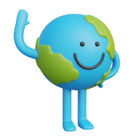 Earth Character Raising One Hand And Greeting  3D Illustration
