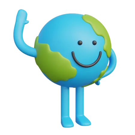 Earth Character Raising One Hand And Greeting  3D Illustration