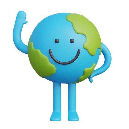 Earth Character Raising One Hand And Greeting  3D Illustration